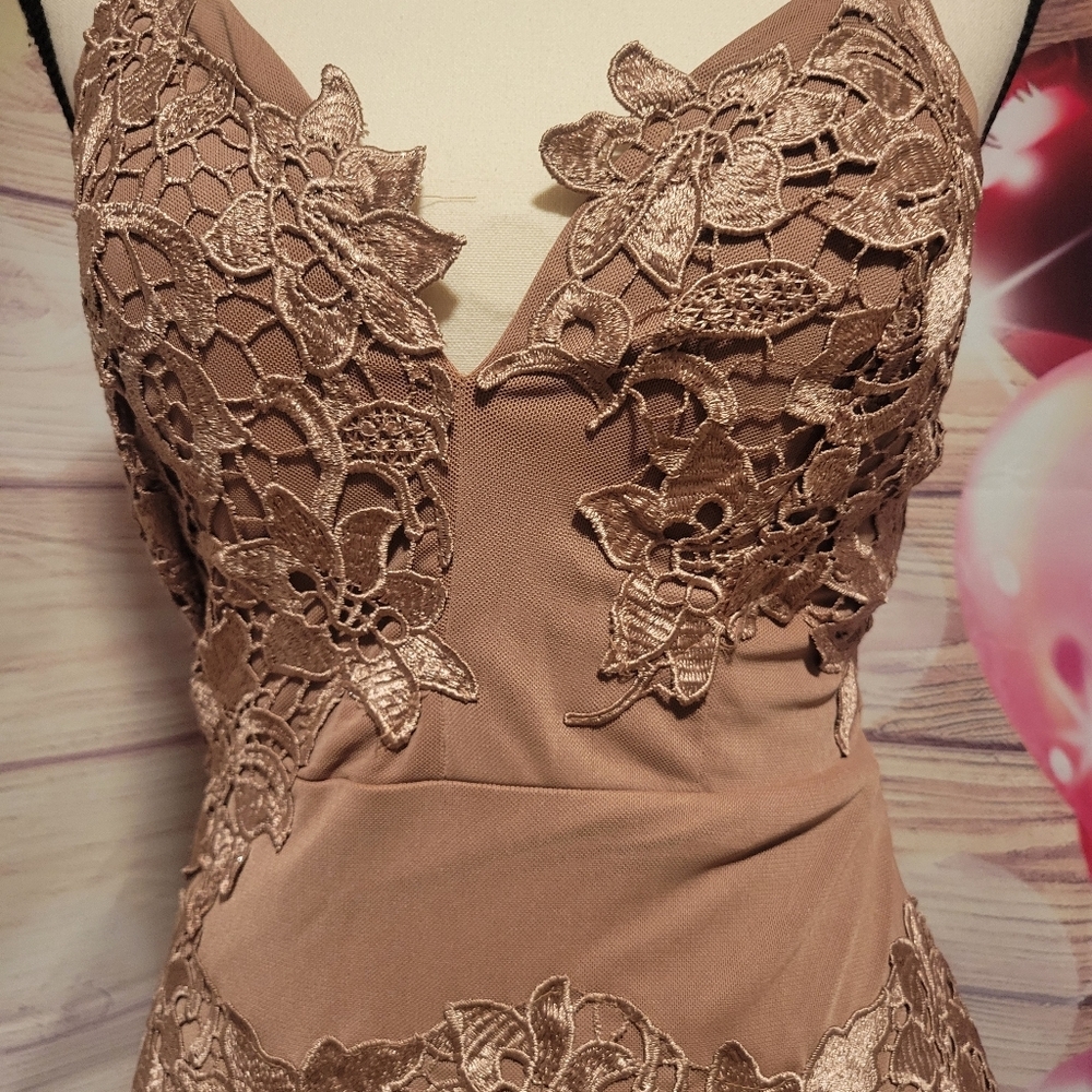 Elegant Lace Overlay Dress - Picture 5 of 11